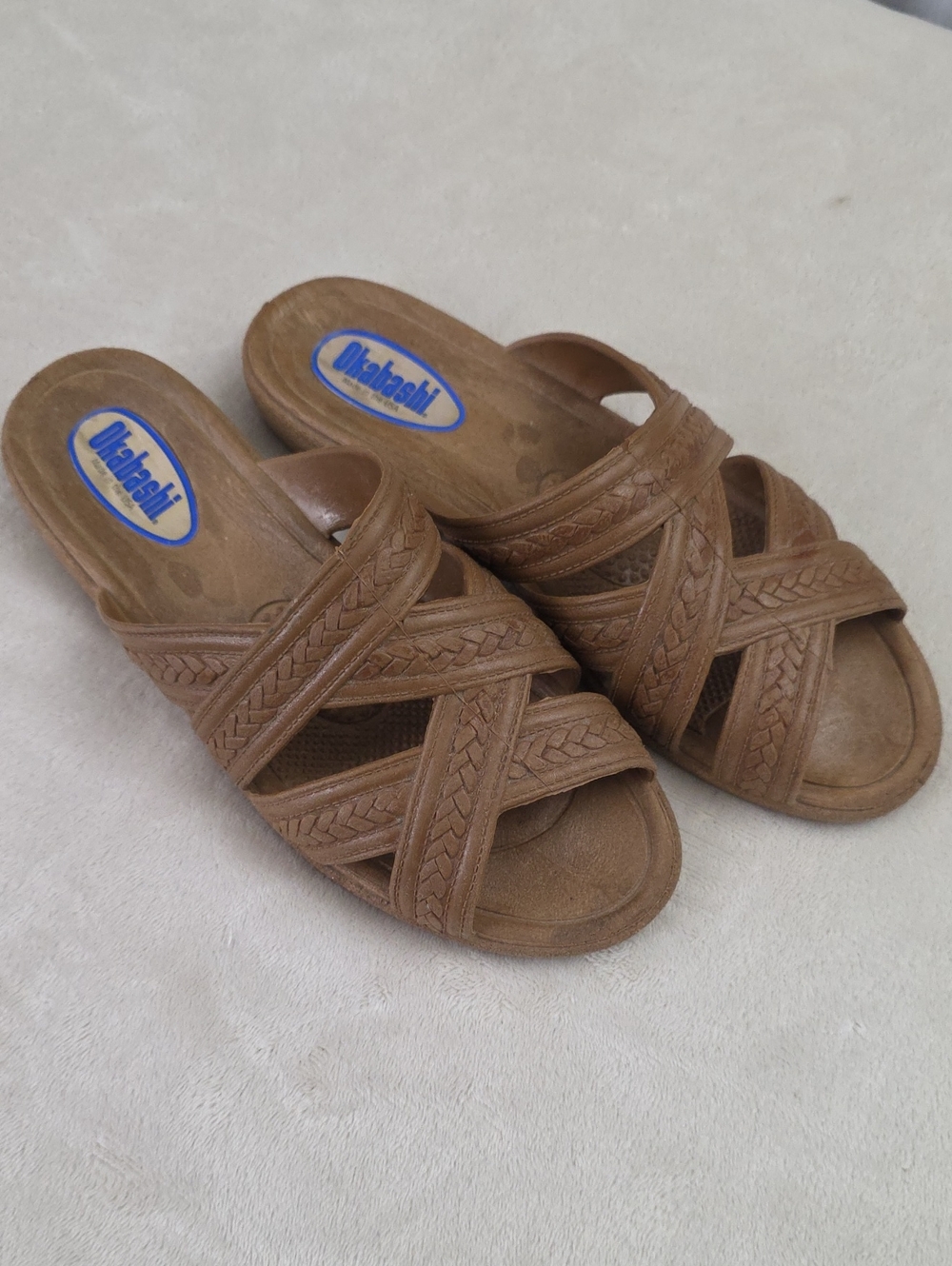 Okabashi Brown Criss Cross Comfort Slide Sandals Made in USA Women's M/L - Picture 1 of 5